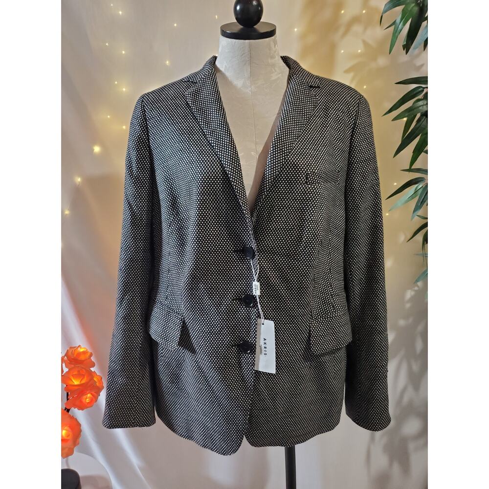 Akris Punto NWT Italian Wool Dot Black White Blazer Jacket Women's Plus Size 16